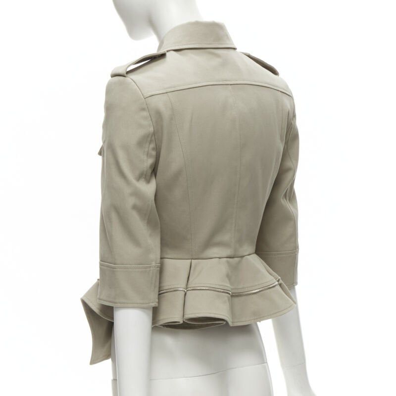 Alexander McQueen ALEXANDER MCQUEEN grey cotton fitted zipper trim peplum utility jacket IT38 XS Size XS / US 0-2 / IT 36-38 - 6 Thumbnail
