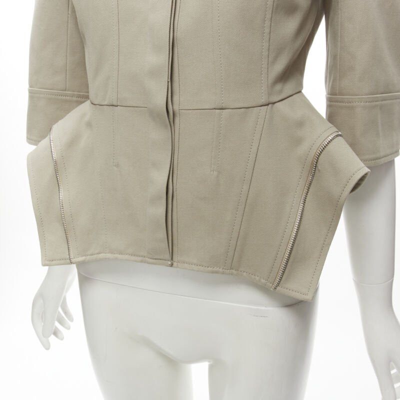 Alexander McQueen ALEXANDER MCQUEEN grey cotton fitted zipper trim peplum utility jacket IT38 XS Size XS / US 0-2 / IT 36-38 - 8 Thumbnail