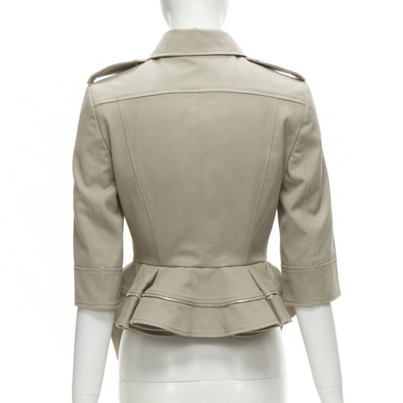 Alexander McQueen ALEXANDER MCQUEEN grey cotton fitted zipper trim peplum utility jacket IT38 XS Size XS / US 0-2 / IT 36-38 - 5 Thumbnail