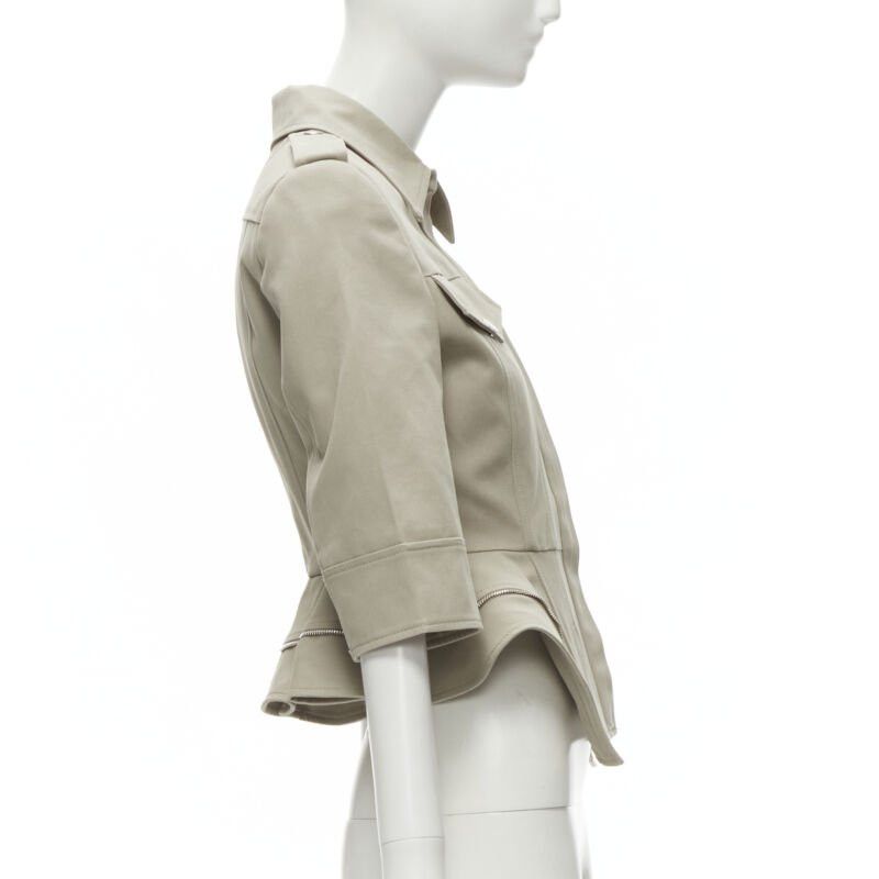 Alexander McQueen ALEXANDER MCQUEEN grey cotton fitted zipper trim peplum utility jacket IT38 XS Size XS / US 0-2 / IT 36-38 - 4 Thumbnail
