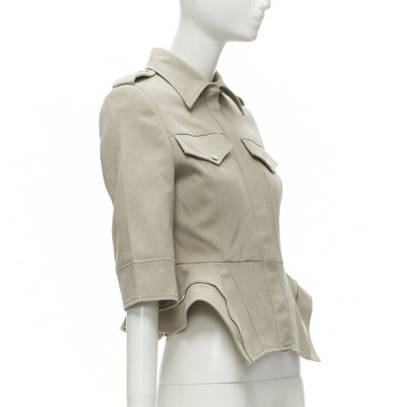 Alexander McQueen ALEXANDER MCQUEEN grey cotton fitted zipper trim peplum utility jacket IT38 XS Size XS / US 0-2 / IT 36-38 - 3 Thumbnail
