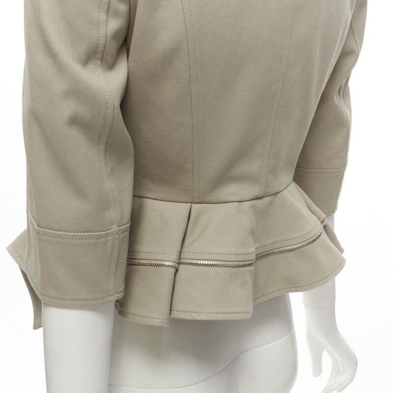 Alexander McQueen ALEXANDER MCQUEEN grey cotton fitted zipper trim peplum utility jacket IT38 XS Size XS / US 0-2 / IT 36-38 - 2 Thumbnail