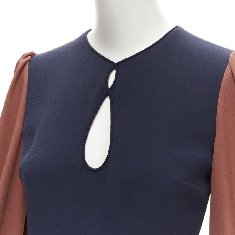 ROKSANDA ROKSANDA navy brick red puff sleeve keyhole neckline wide leg jumpsuit UK6 XS Size 26" / US 2 / IT 38 - 2 Thumbnail