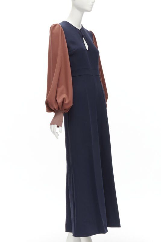 ROKSANDA ROKSANDA navy brick red puff sleeve keyhole neckline wide leg jumpsuit UK6 XS Size 26" / US 2 / IT 38 - 3 Thumbnail