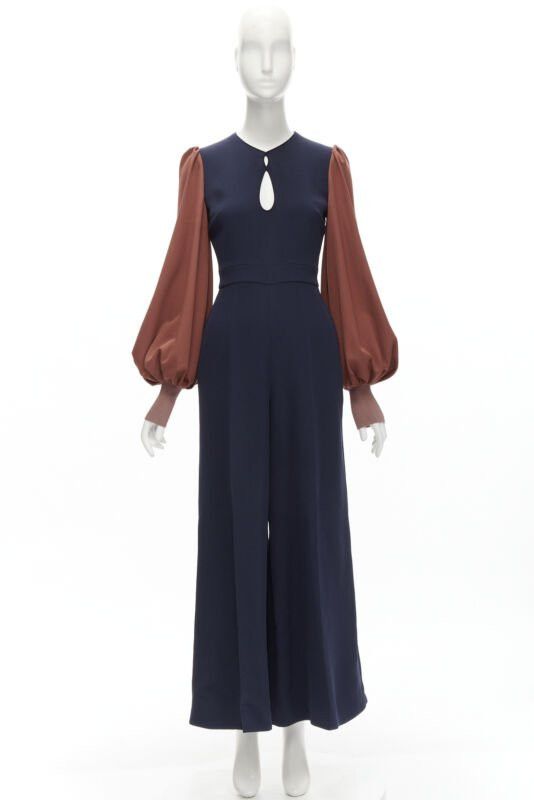 ROKSANDA ROKSANDA navy brick red puff sleeve keyhole neckline wide leg jumpsuit UK6 XS Size 26" / US 2 / IT 38 - 10 Thumbnail