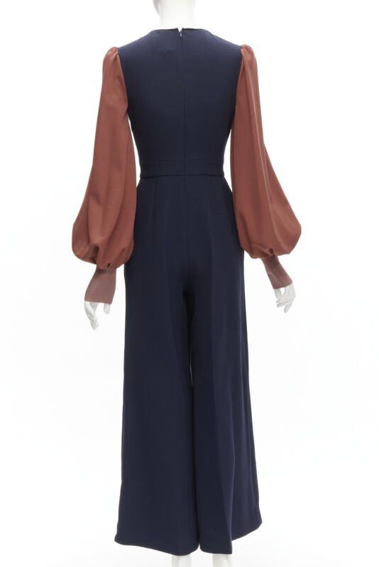 ROKSANDA ROKSANDA navy brick red puff sleeve keyhole neckline wide leg jumpsuit UK6 XS Size 26" / US 2 / IT 38 - 5 Thumbnail