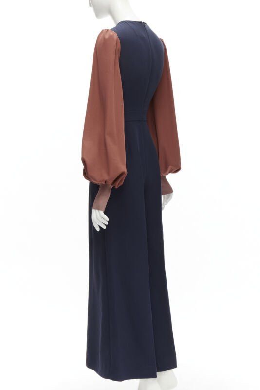 ROKSANDA ROKSANDA navy brick red puff sleeve keyhole neckline wide leg jumpsuit UK6 XS Size 26" / US 2 / IT 38 - 6 Thumbnail