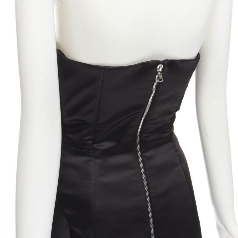 Halpern HALPERN black satin asymmetric draped bustier bodice mini dress FR36 XS Size S / US 4 / IT 40 - 8 Thumbnail