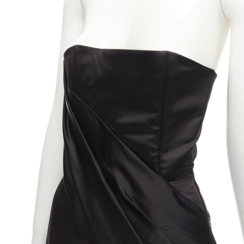 Halpern HALPERN black satin asymmetric draped bustier bodice mini dress FR36 XS Size S / US 4 / IT 40 - 2 Thumbnail