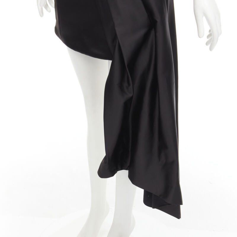 Halpern HALPERN black satin asymmetric draped bustier bodice mini dress FR36 XS Size S / US 4 / IT 40 - 7 Thumbnail