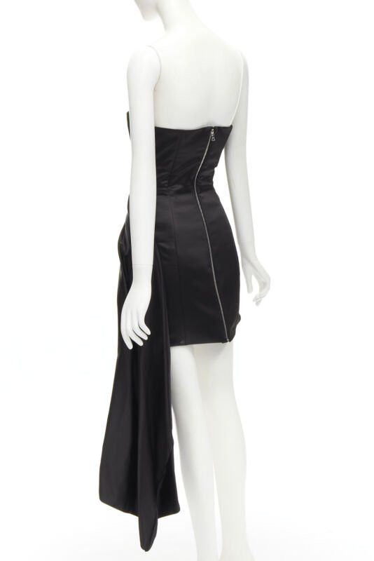 Halpern HALPERN black satin asymmetric draped bustier bodice mini dress FR36 XS Size S / US 4 / IT 40 - 6 Thumbnail