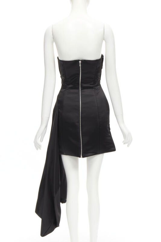 Halpern HALPERN black satin asymmetric draped bustier bodice mini dress FR36 XS Size S / US 4 / IT 40 - 5 Thumbnail