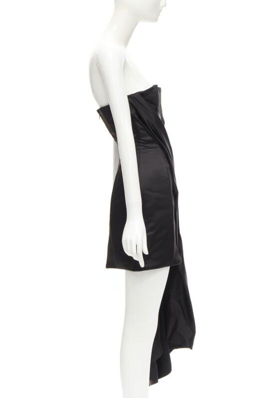 Halpern HALPERN black satin asymmetric draped bustier bodice mini dress FR36 XS Size S / US 4 / IT 40 - 4 Thumbnail