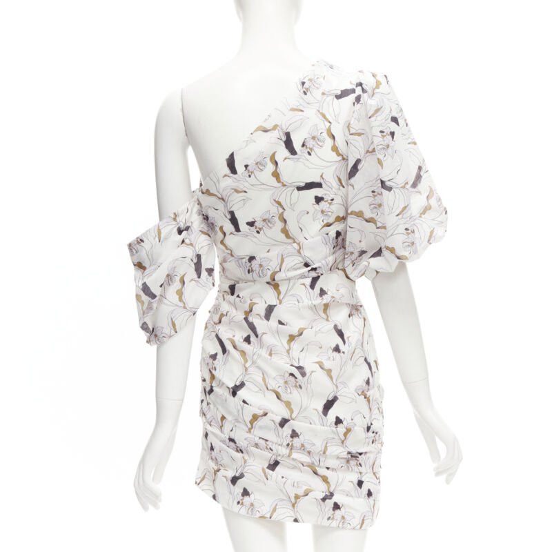 Acler ACLER Maves white floral print bow off shoulder puff sleeve dress US2 XS Size S / US 4 / IT 40 - 5 Thumbnail