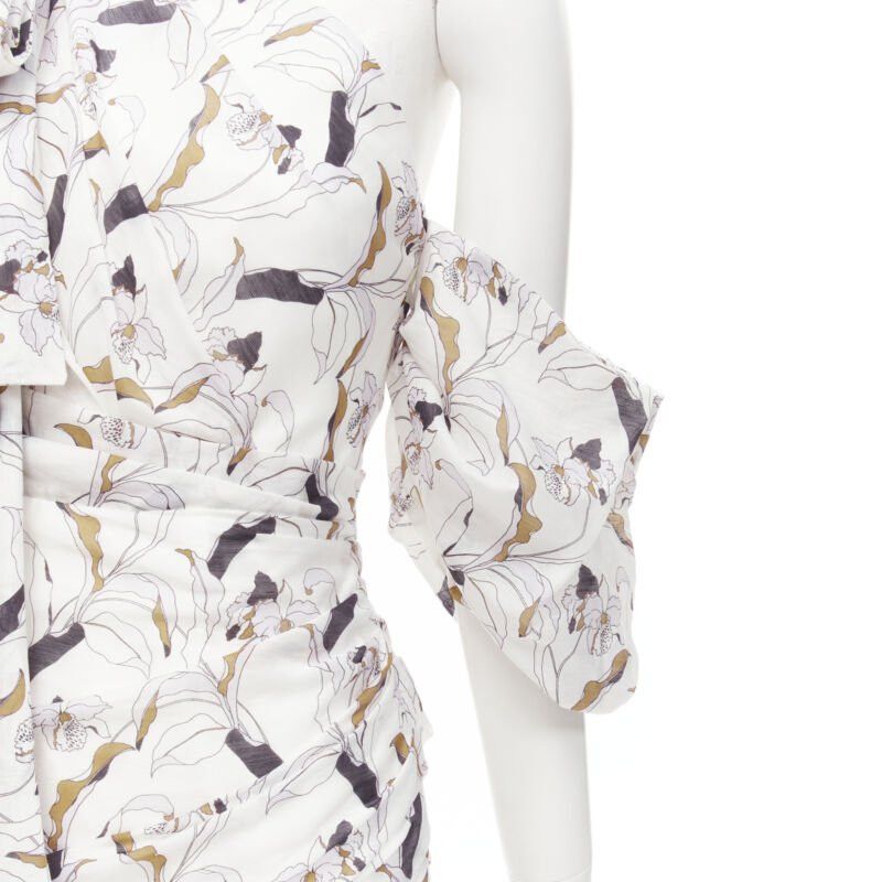 Acler ACLER Maves white floral print bow off shoulder puff sleeve dress US2 XS Size S / US 4 / IT 40 - 7 Thumbnail