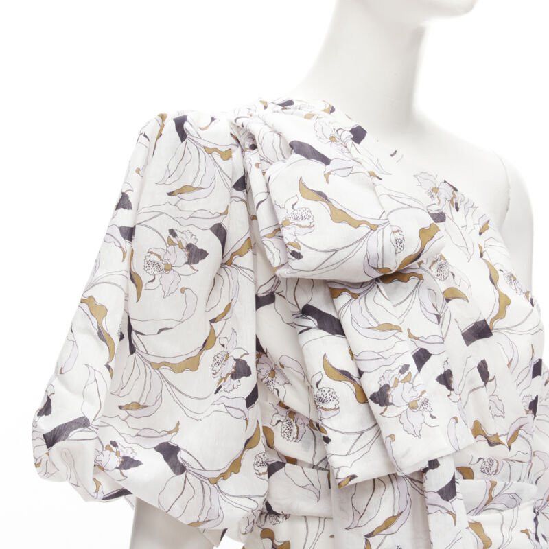 Acler ACLER Maves white floral print bow off shoulder puff sleeve dress US2 XS Size S / US 4 / IT 40 - 2 Thumbnail