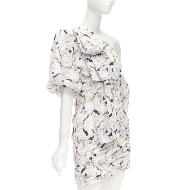 Acler ACLER Maves white floral print bow off shoulder puff sleeve dress US2 XS Size S / US 4 / IT 40 - 3 Thumbnail
