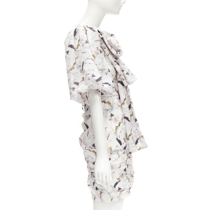 Acler ACLER Maves white floral print bow off shoulder puff sleeve dress US2 XS Size S / US 4 / IT 40 - 4 Thumbnail