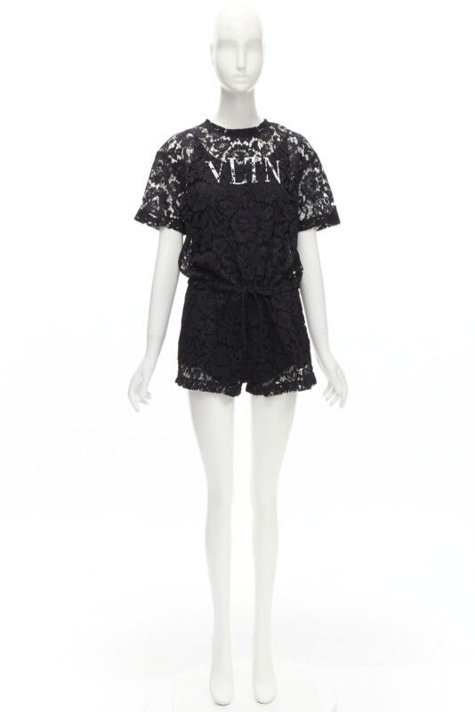 Valentino VALENTINO VLTN logo black lace white full floral lace playsuit romper XS Size 27" / US 4 / IT 40 - 10 Thumbnail