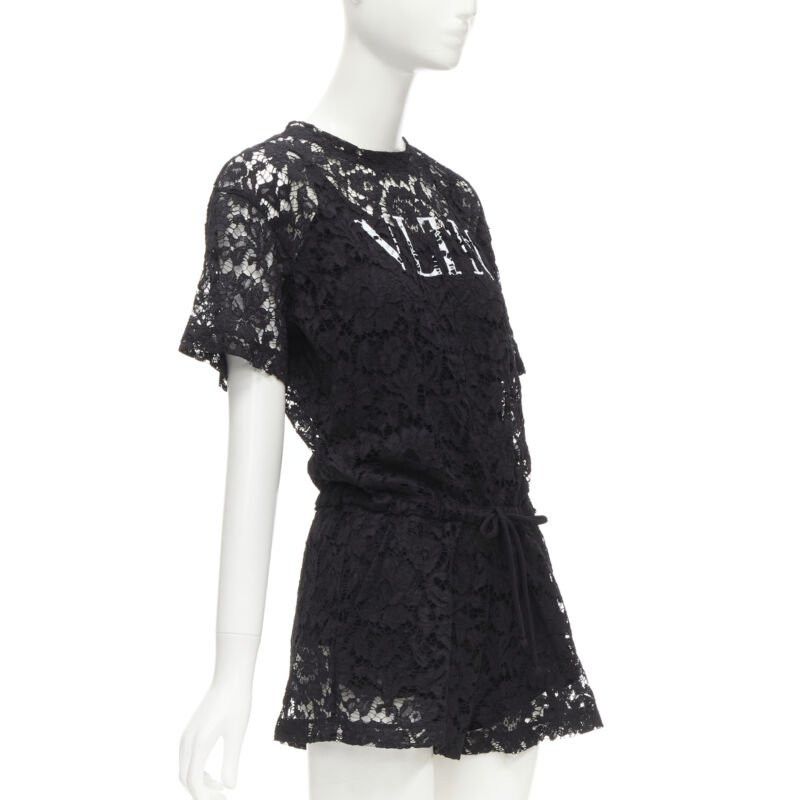 Valentino VALENTINO VLTN logo black lace white full floral lace playsuit romper XS Size 27" / US 4 / IT 40 - 3 Thumbnail