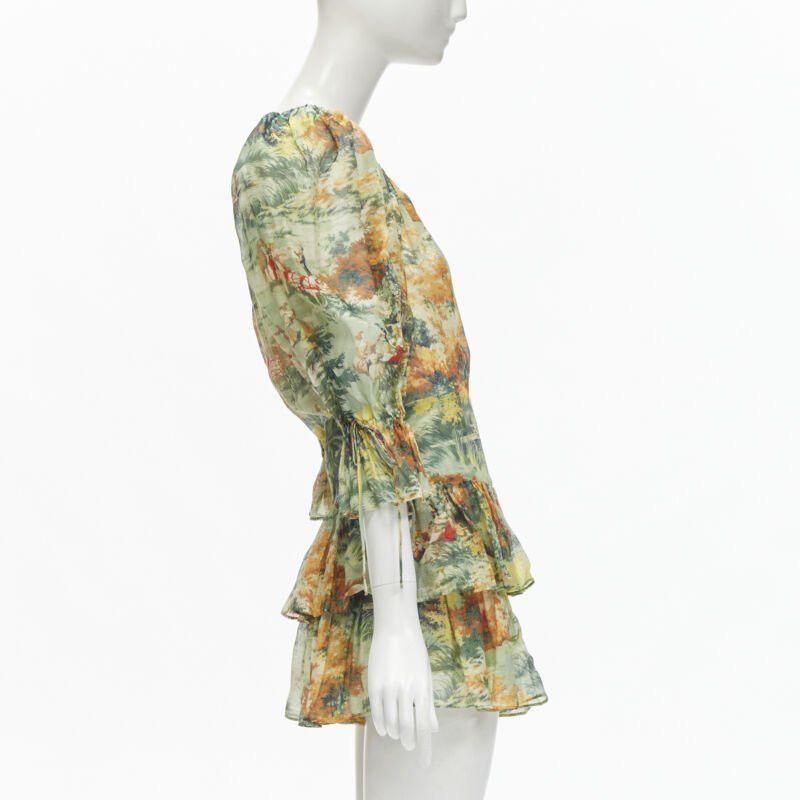 Alice McCall ALICE MCCALL Strange Dreams green print billow sleeve tiered playsuit US2 XS Size 27" / US 4 / IT 40 - 4 Thumbnail