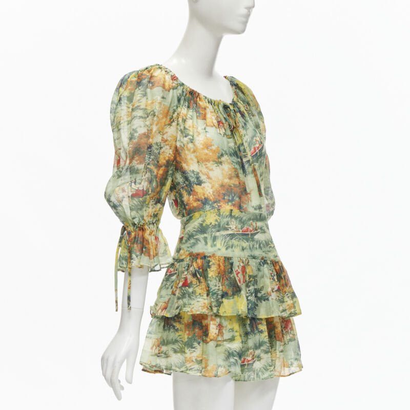 Alice McCall ALICE MCCALL Strange Dreams green print billow sleeve tiered playsuit US2 XS Size 27" / US 4 / IT 40 - 3 Thumbnail