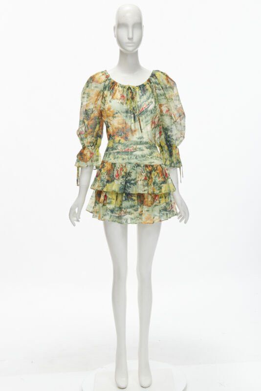 Alice McCall ALICE MCCALL Strange Dreams green print billow sleeve tiered playsuit US2 XS Size 27" / US 4 / IT 40 - 11 Thumbnail