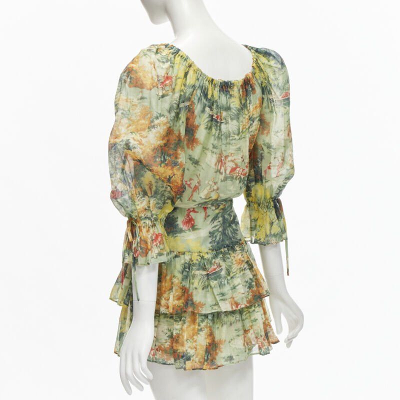 Alice McCall ALICE MCCALL Strange Dreams green print billow sleeve tiered playsuit US2 XS Size 27" / US 4 / IT 40 - 6 Thumbnail