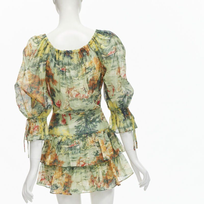 Alice McCall ALICE MCCALL Strange Dreams green print billow sleeve tiered playsuit US2 XS Size 27" / US 4 / IT 40 - 5 Thumbnail