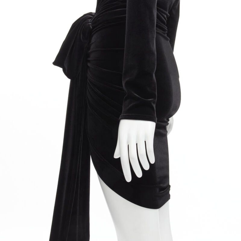 Alexandre Vauthier ALEXANDRE VAUTHIER black velvet plunge neck wrap bow draped mini dress FR34 XS Size XS / US 0-2 / IT 36-38 - 7 Thumbnail