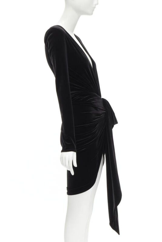 Alexandre Vauthier ALEXANDRE VAUTHIER black velvet plunge neck wrap bow draped mini dress FR34 XS Size XS / US 0-2 / IT 36-38 - 4 Thumbnail