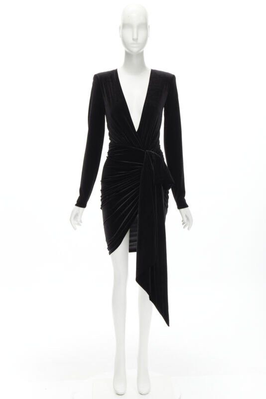 Alexandre Vauthier ALEXANDRE VAUTHIER black velvet plunge neck wrap bow draped mini dress FR34 XS Size XS / US 0-2 / IT 36-38 - 9 Thumbnail