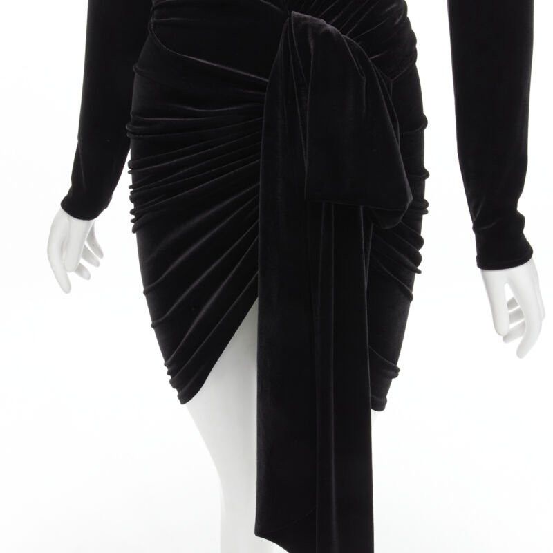 Alexandre Vauthier ALEXANDRE VAUTHIER black velvet plunge neck wrap bow draped mini dress FR34 XS Size XS / US 0-2 / IT 36-38 - 2 Thumbnail