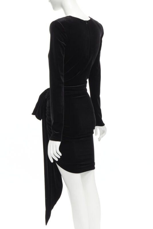 Alexandre Vauthier ALEXANDRE VAUTHIER black velvet plunge neck wrap bow draped mini dress FR34 XS Size XS / US 0-2 / IT 36-38 - 6 Thumbnail