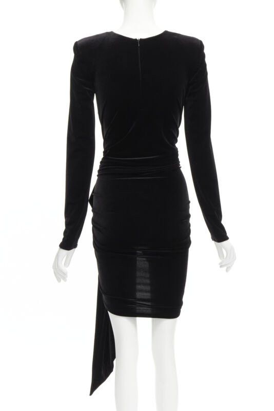 Alexandre Vauthier ALEXANDRE VAUTHIER black velvet plunge neck wrap bow draped mini dress FR34 XS Size XS / US 0-2 / IT 36-38 - 5 Thumbnail