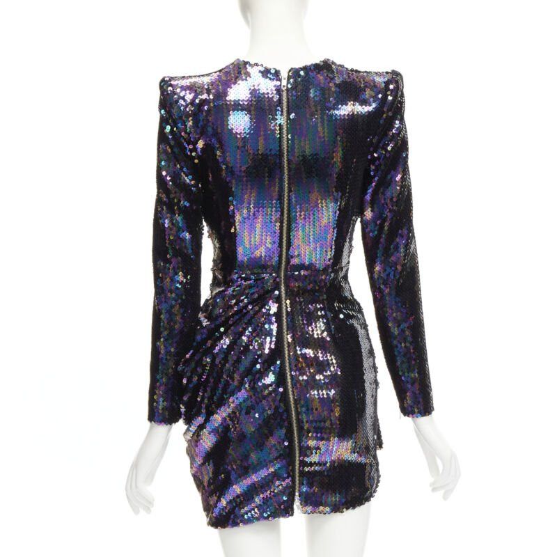 Alex Perry ALEX PERRY Iris petrol blue sequins shoulder padder draped mini dress UK6 S Size XS / US 0-2 / IT 36-38 - 5 Thumbnail