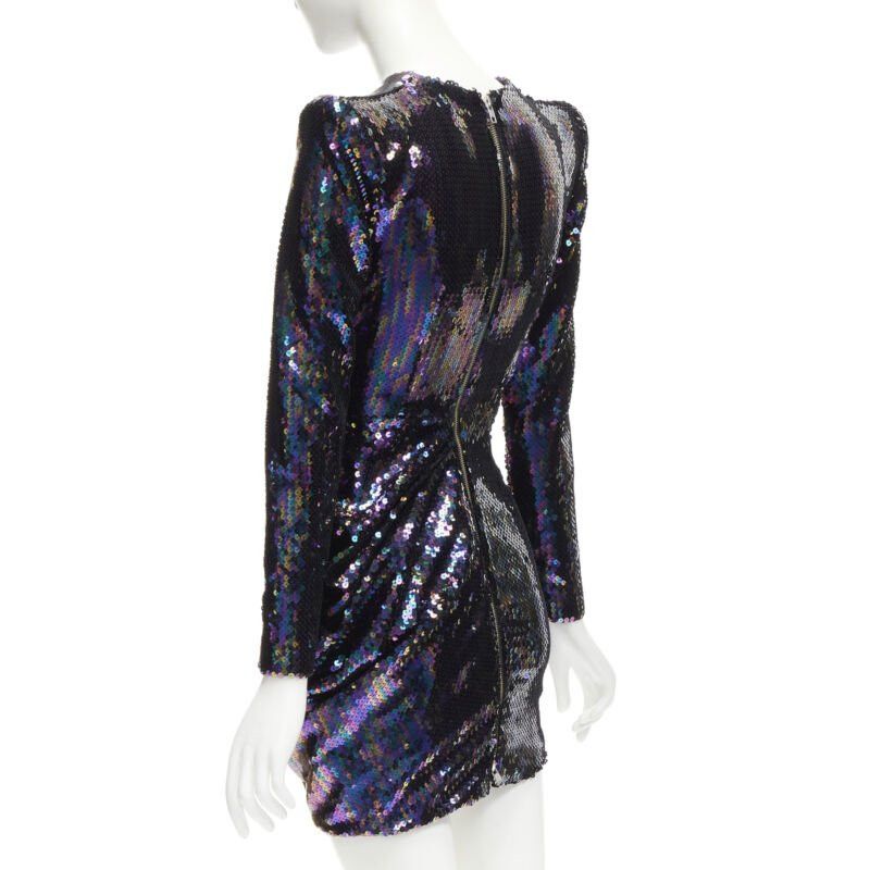 Alex Perry ALEX PERRY Iris petrol blue sequins shoulder padder draped mini dress UK6 S Size XS / US 0-2 / IT 36-38 - 6 Thumbnail
