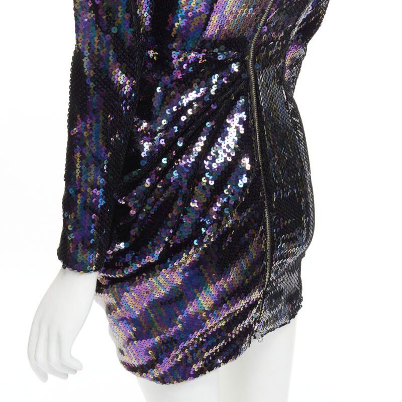 Alex Perry ALEX PERRY Iris petrol blue sequins shoulder padder draped mini dress UK6 S Size XS / US 0-2 / IT 36-38 - 8 Thumbnail