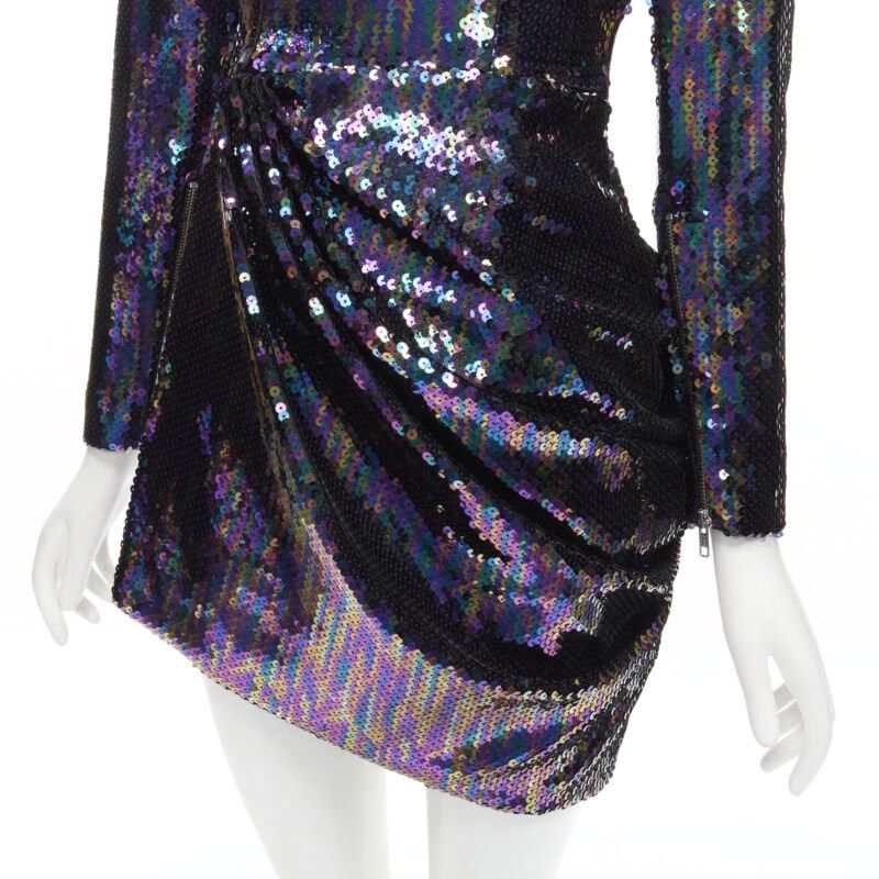 Alex Perry ALEX PERRY Iris petrol blue sequins shoulder padder draped mini dress UK6 S Size XS / US 0-2 / IT 36-38 - 7 Thumbnail