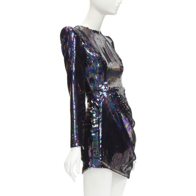 Alex Perry ALEX PERRY Iris petrol blue sequins shoulder padder draped mini dress UK6 S Size XS / US 0-2 / IT 36-38 - 3 Thumbnail
