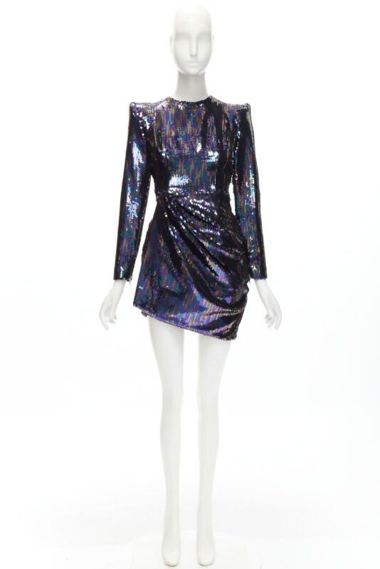 Alex Perry ALEX PERRY Iris petrol blue sequins shoulder padder draped mini dress UK6 S Size XS / US 0-2 / IT 36-38 - 11 Thumbnail