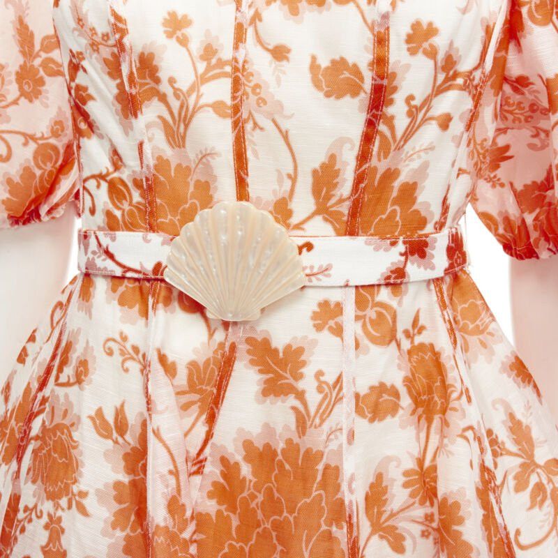 Zimmermann ZIMMERMANN 2022 Runway Postcard orange floral linen seashell belt dress AUS0 XS Size XS / US 0-2 / IT 36-38 - 2 Thumbnail