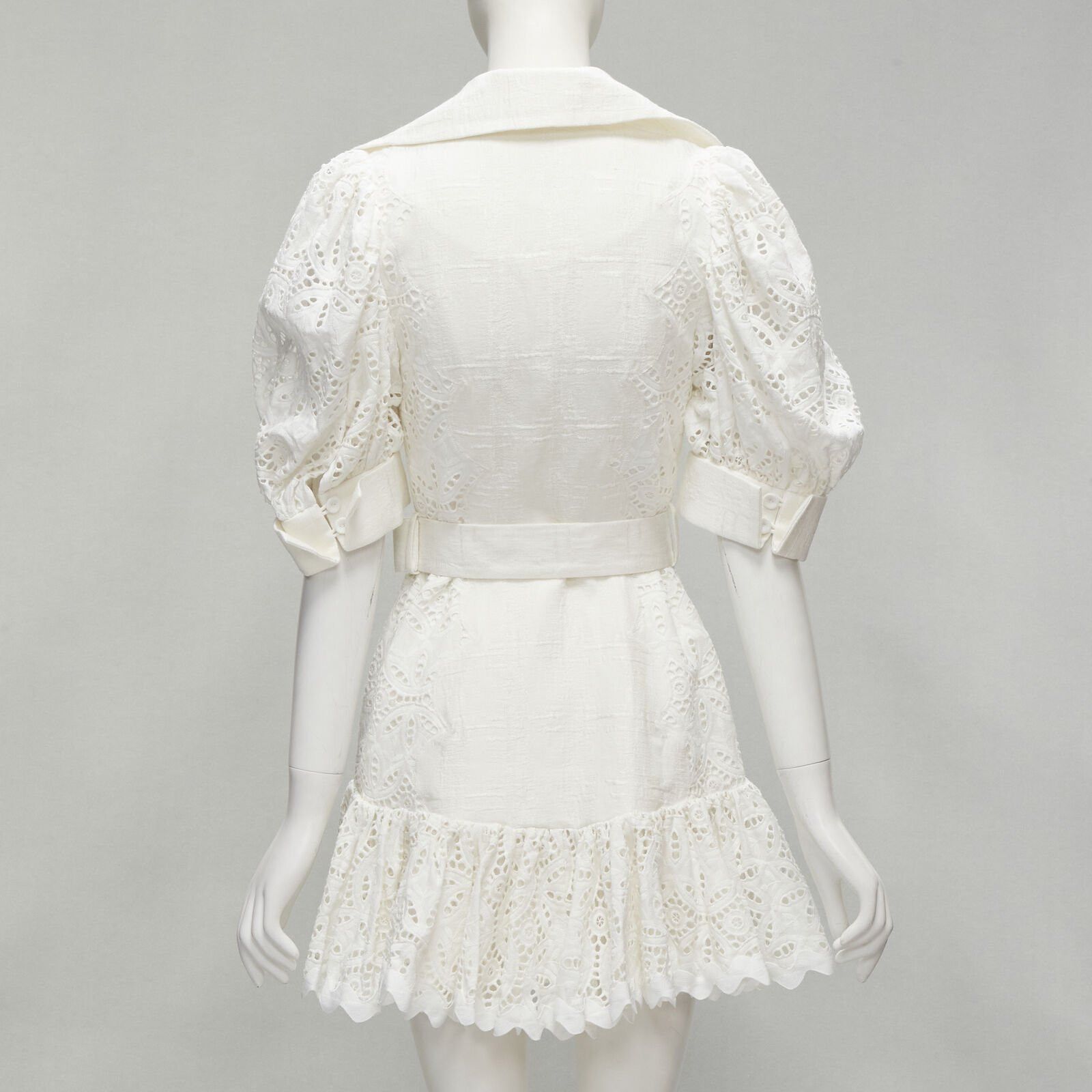 Acler ACLER white embroidery eyelet puff sleeve belted double breasted dress US2 XS Size S / US 4 / IT 40 - 6 Thumbnail