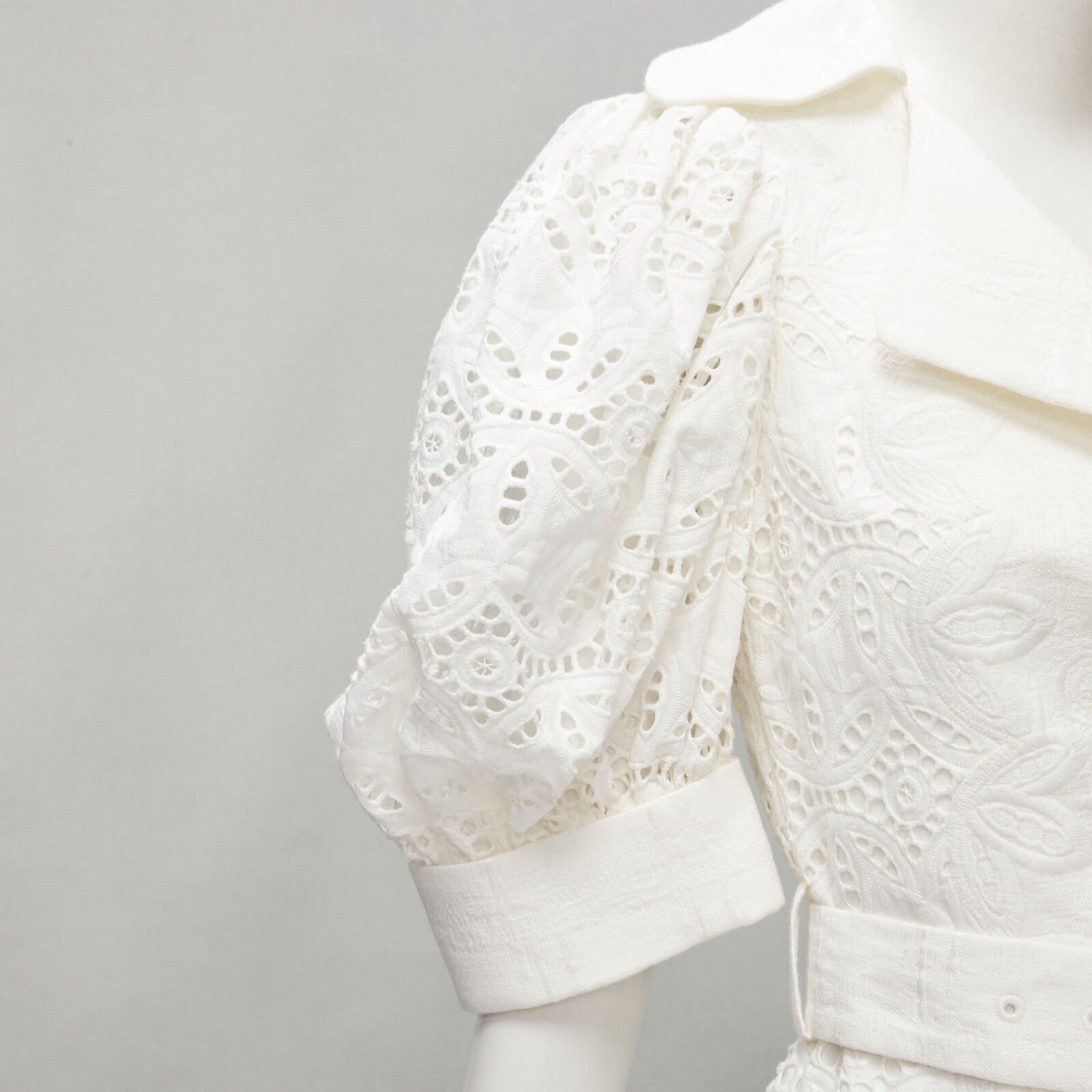 Acler ACLER white embroidery eyelet puff sleeve belted double breasted dress US2 XS Size S / US 4 / IT 40 - 8 Thumbnail