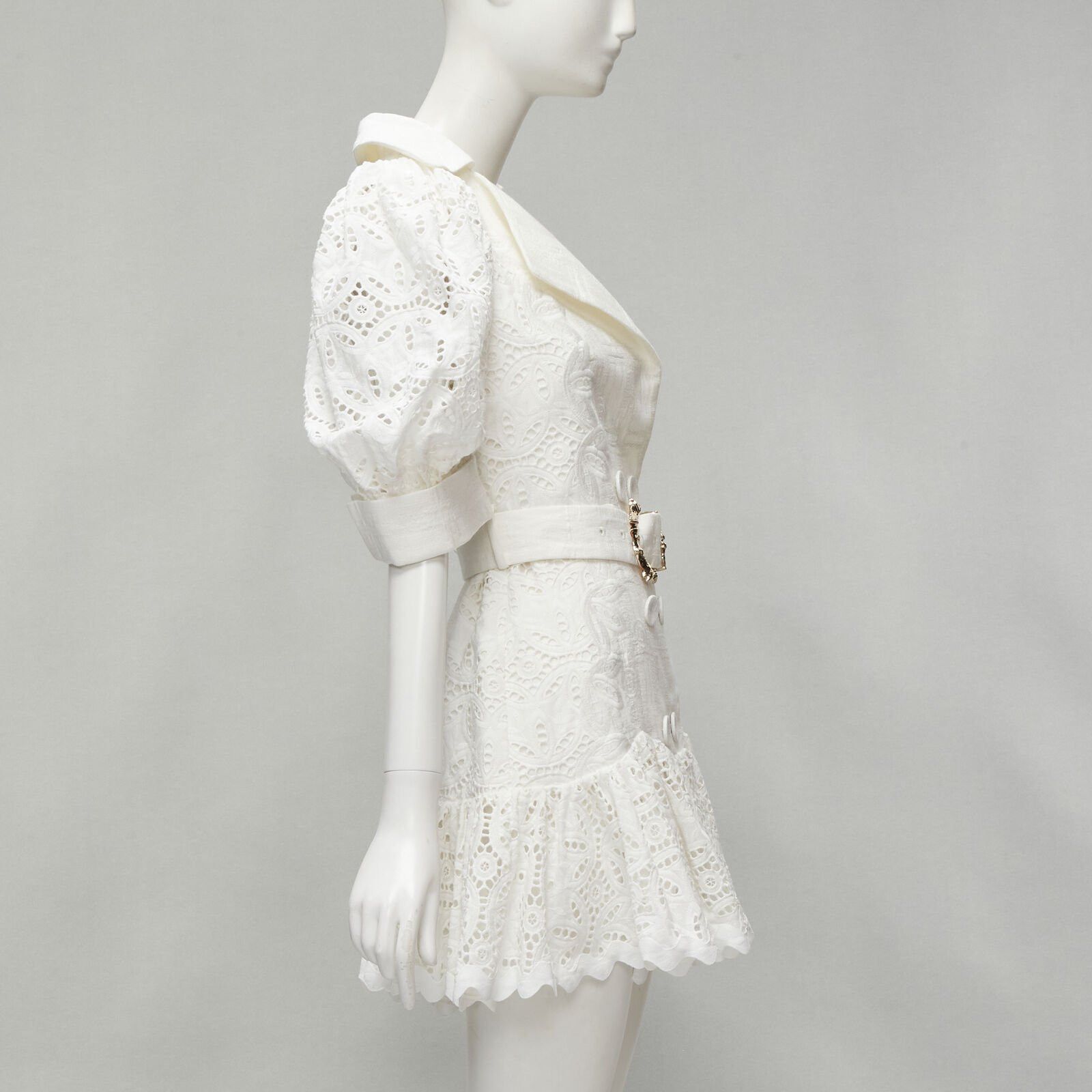 Acler ACLER white embroidery eyelet puff sleeve belted double breasted dress US2 XS Size S / US 4 / IT 40 - 5 Thumbnail