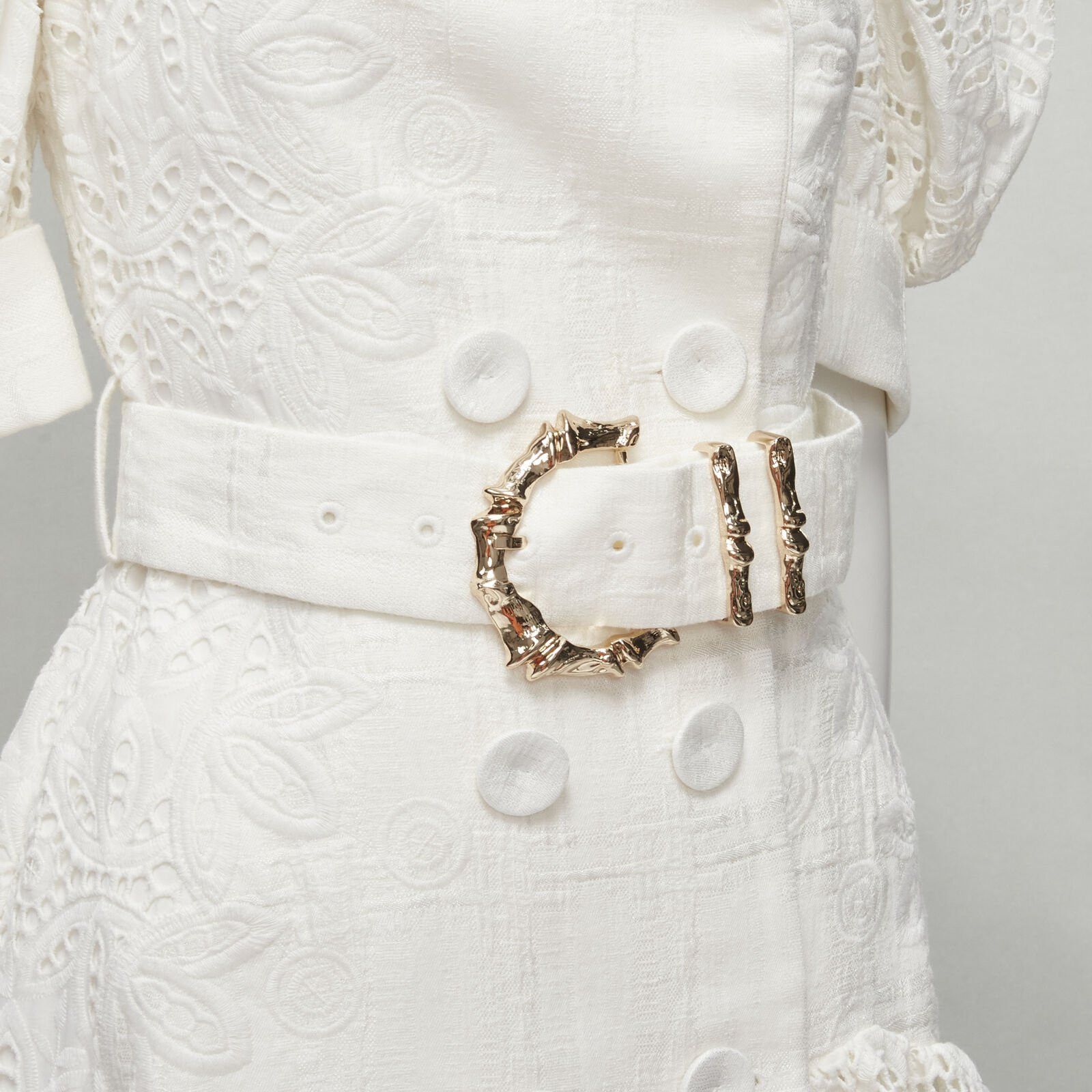 Acler ACLER white embroidery eyelet puff sleeve belted double breasted dress US2 XS Size S / US 4 / IT 40 - 2 Thumbnail