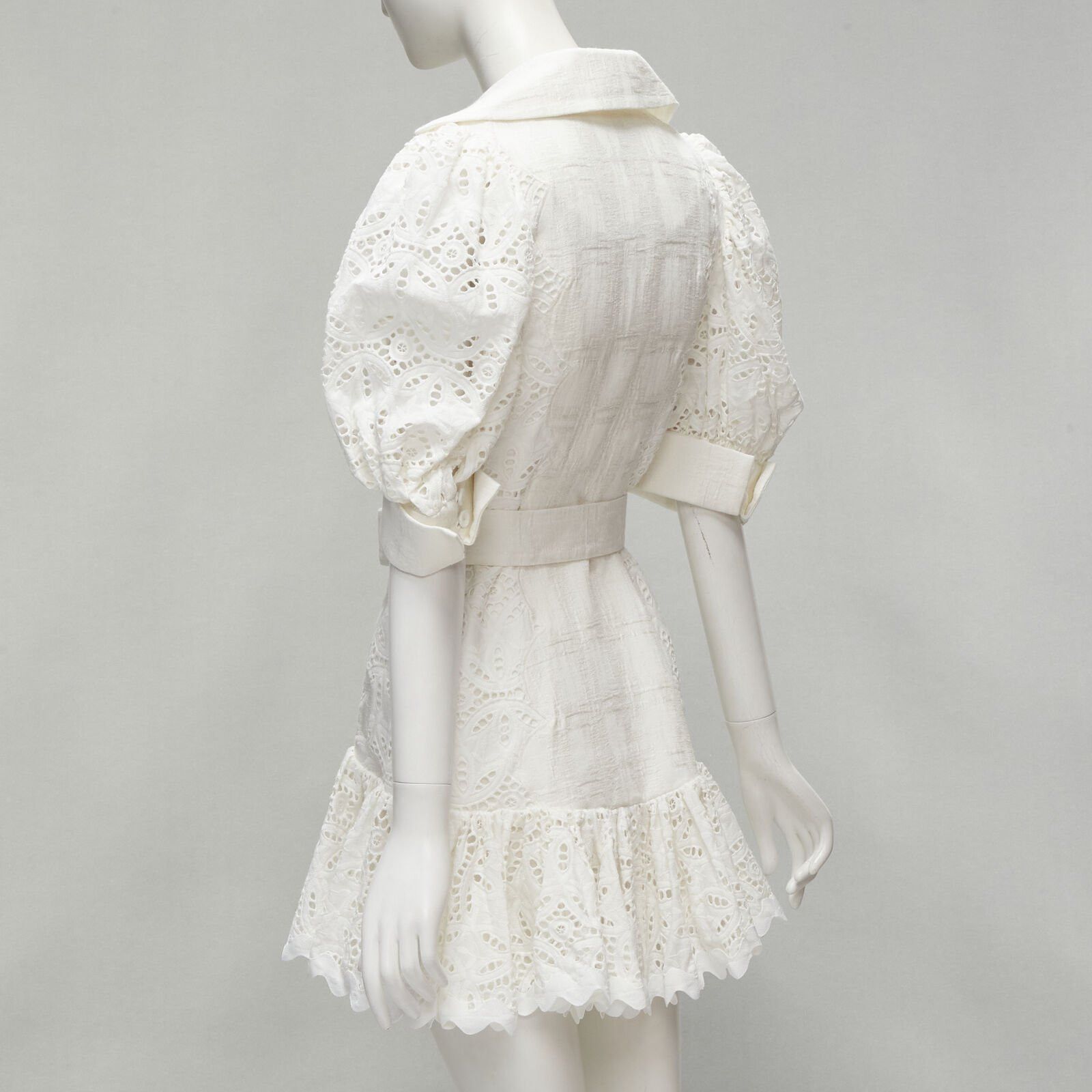 Acler ACLER white embroidery eyelet puff sleeve belted double breasted dress US2 XS Size S / US 4 / IT 40 - 7 Thumbnail