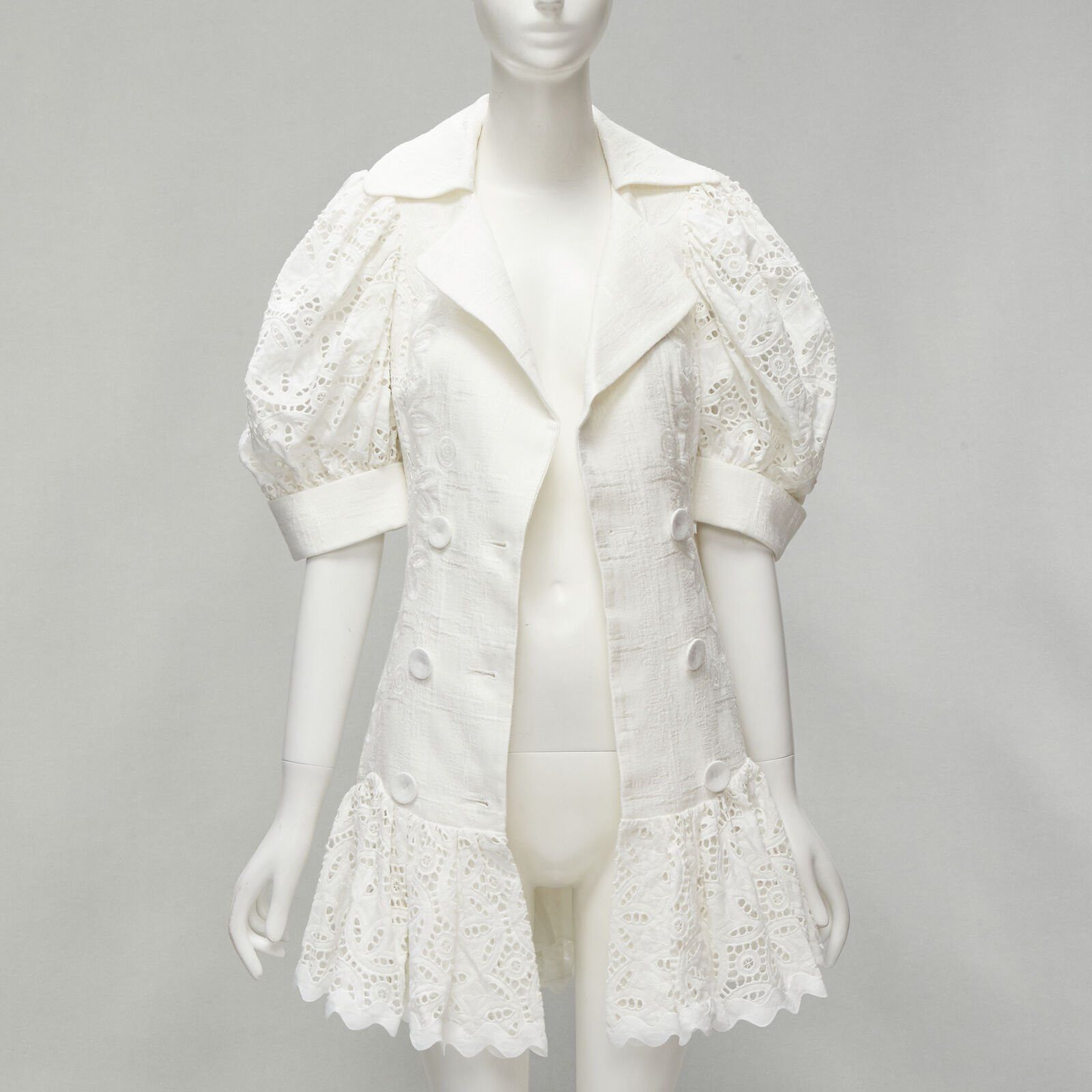 Acler ACLER white embroidery eyelet puff sleeve belted double breasted dress US2 XS Size S / US 4 / IT 40 - 3 Thumbnail