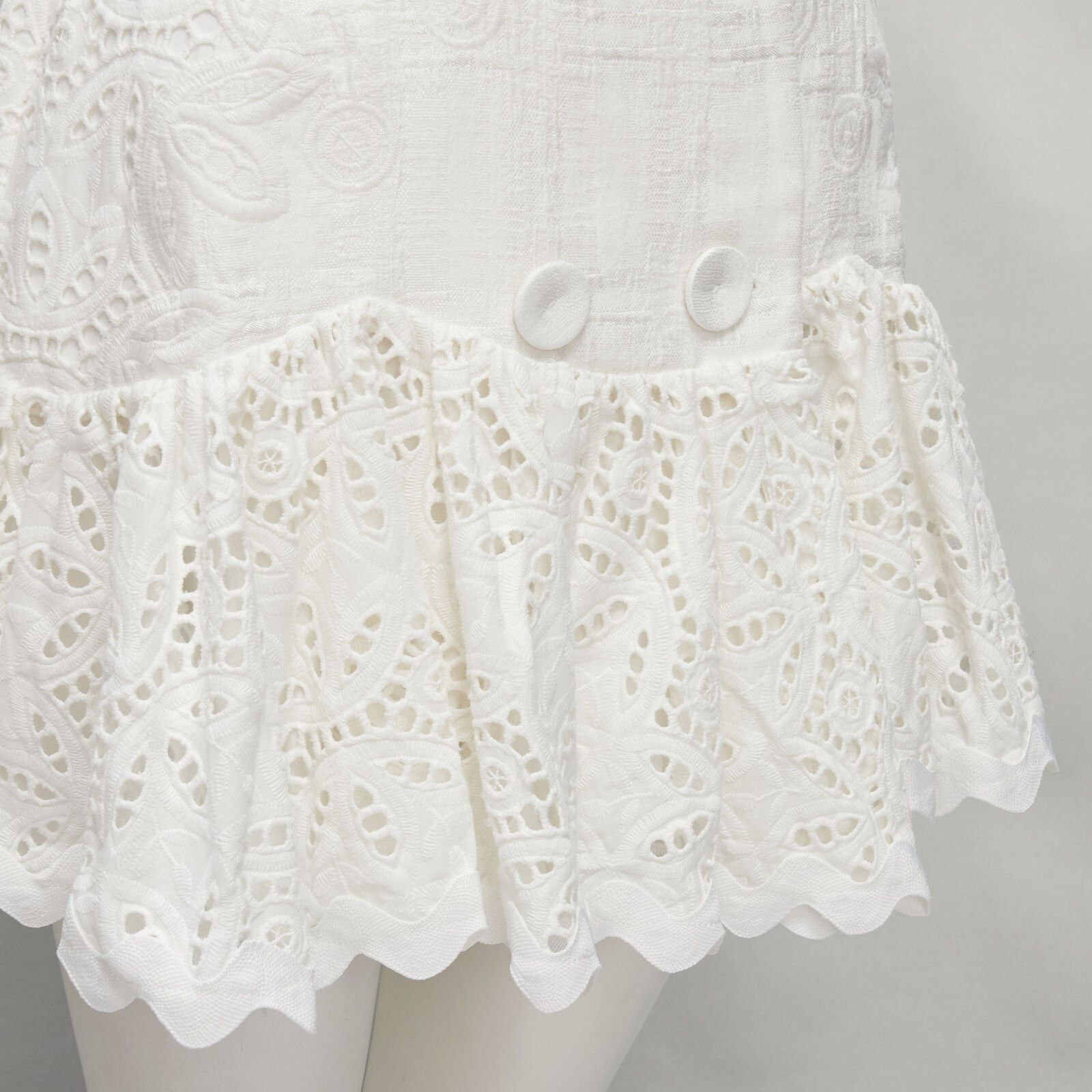 Acler ACLER white embroidery eyelet puff sleeve belted double breasted dress US2 XS Size S / US 4 / IT 40 - 9 Thumbnail