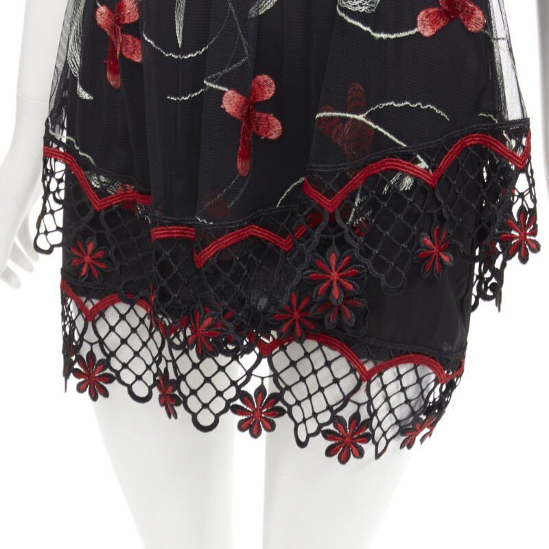 Alice McCall ALICE MCCALL Wish you Were Here black red guipere lace floral tulle dress US2 XS Size S / US 4 / IT 40 - 2 Thumbnail